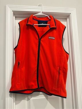 Vineyard Vines Orange Fleece Vest with Navy Trim